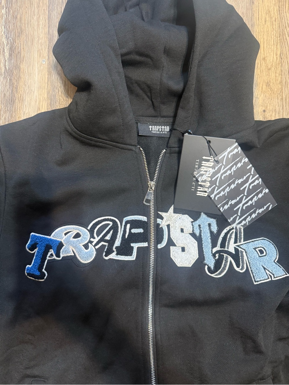Trapstar Black Zip-Up Hoodie with Multicolor Embroidered Logo